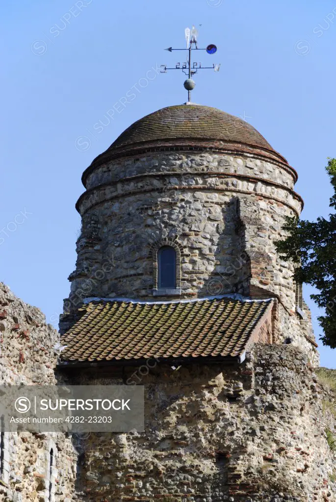 England, Essex, Colchester. The cupola on Colchester Castle. Colchester Castle is now a public museum showing Colchester's history from the Stone Age to the Civil War. It is an almost complete Norman castle completed around 1100.