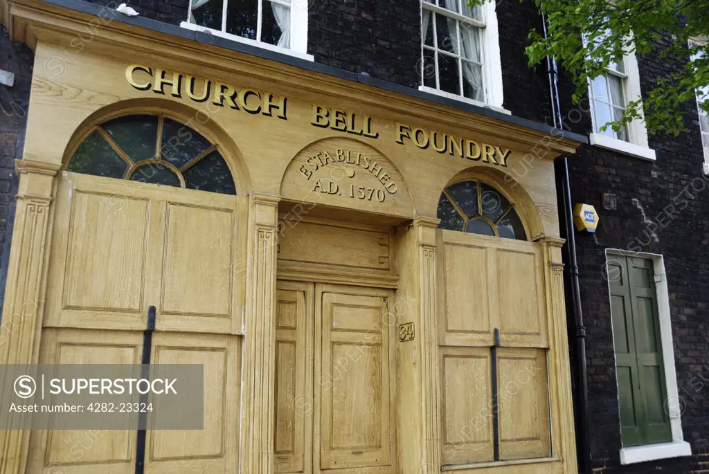England, London, Whitechapel. Whitechapel Bell Foundry in Whitechapel. The Church Bell Foundry is listed in the Guinness Book of Records as Britain's oldest manufacturing company.