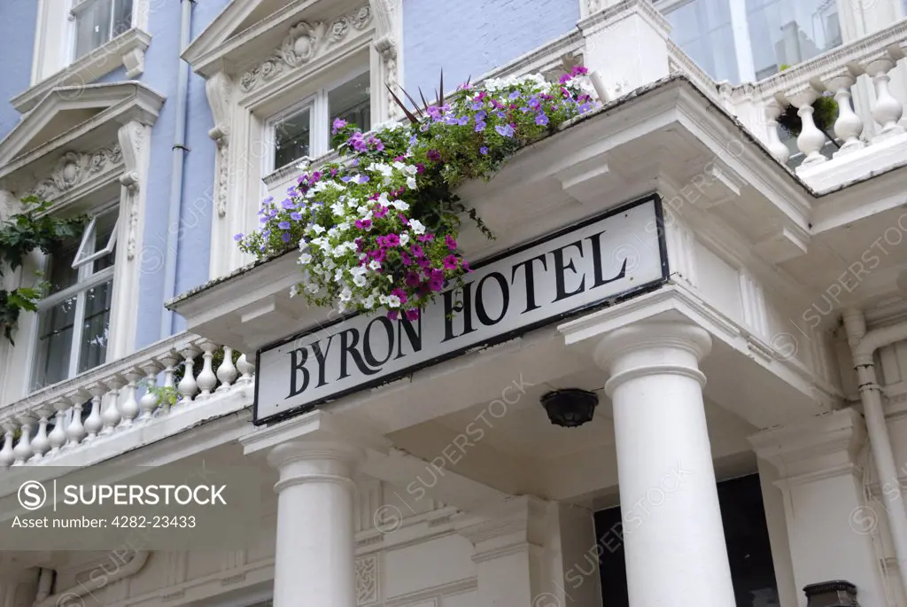 England, London, Bayswater. The Byron Hotel in Queensborough Terrace W2, named after the famous poet Lord Byron.