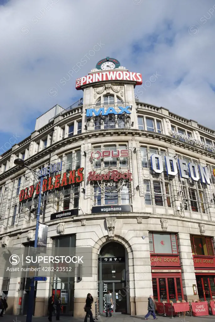 England, Greater Manchester, Manchester. The Printworks art entertainment complex located in the heart of Manchester City Centre.
