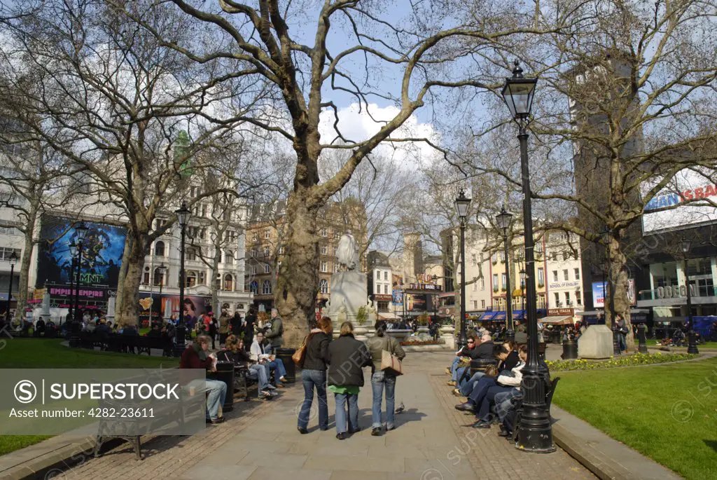 England, London, Leicester Square. View of Leicester Square and gardens.
