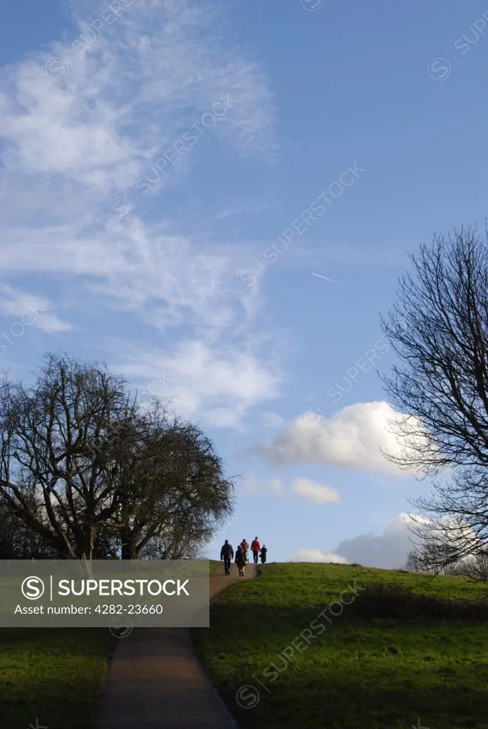 England, London, Hampstead. People strolling on Parliament Hill at Hampstead Heath in London.