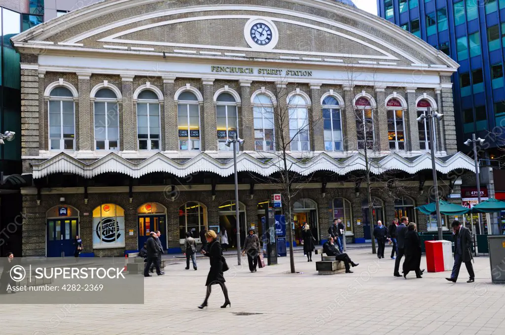 England, London, City of London. The exterior of Fenchurch Street Station, one of the smallest terminals in London.