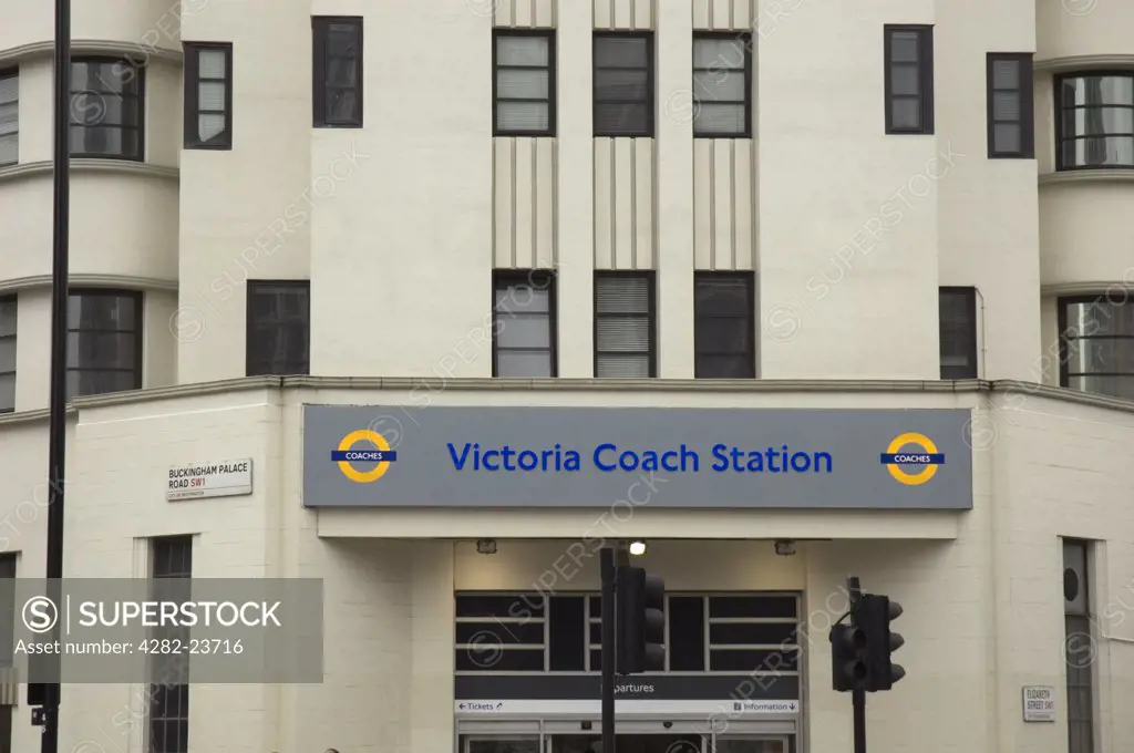 England, London, Westminster. An entrance to Victoria Coach Station in Buckingham Palace Road.