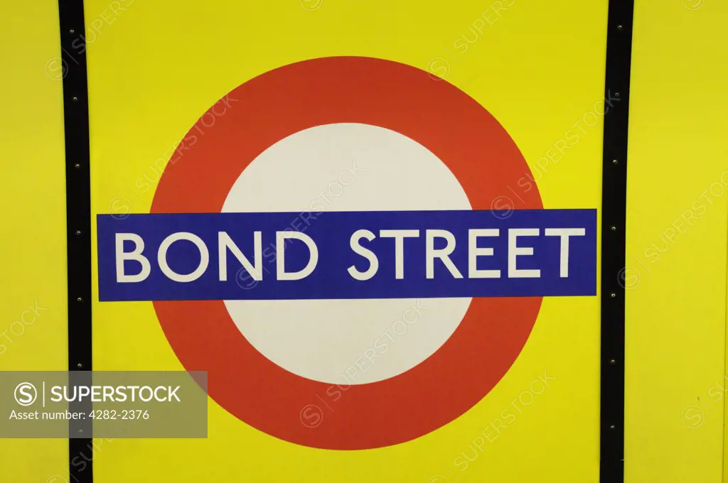 England, London, Bond Street. Bond Street Underground station symbol.