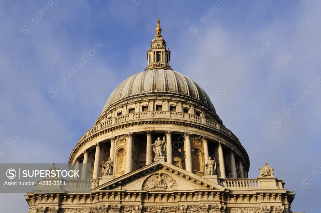 England, London, City of London. The world famous dome on top of St Paul's Cathedral, an iconic landmark on the London skyline.
