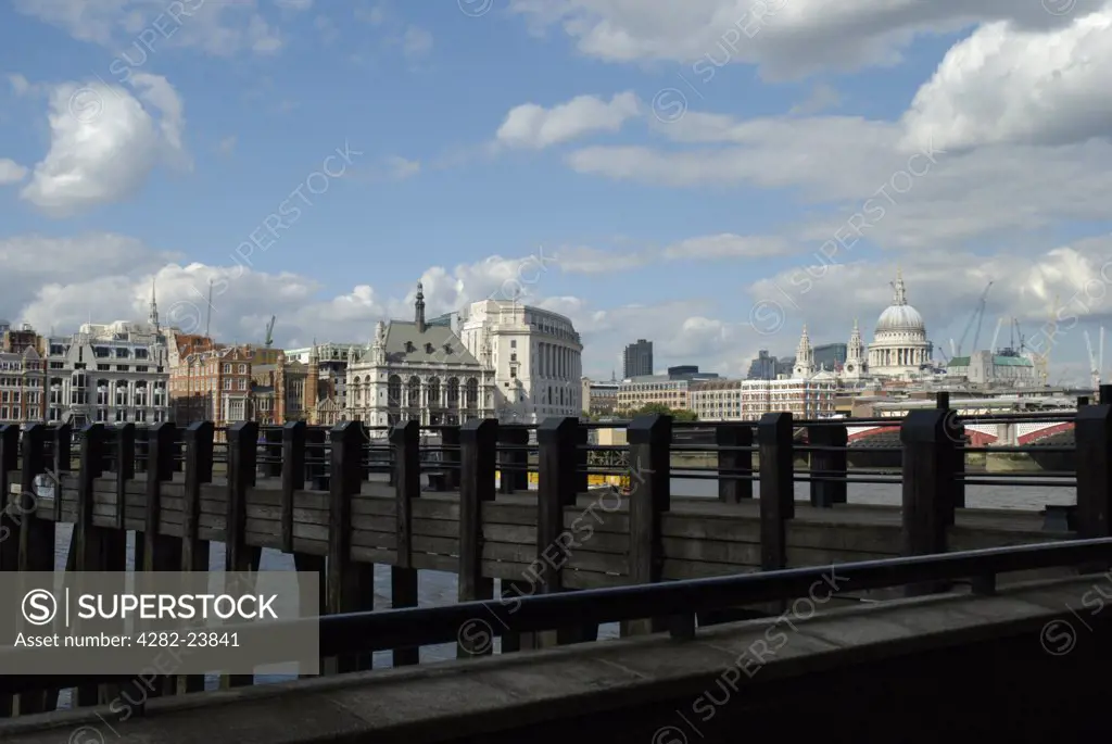 England, London, South Bank. A panoramic view of The City of London from the South Bank.