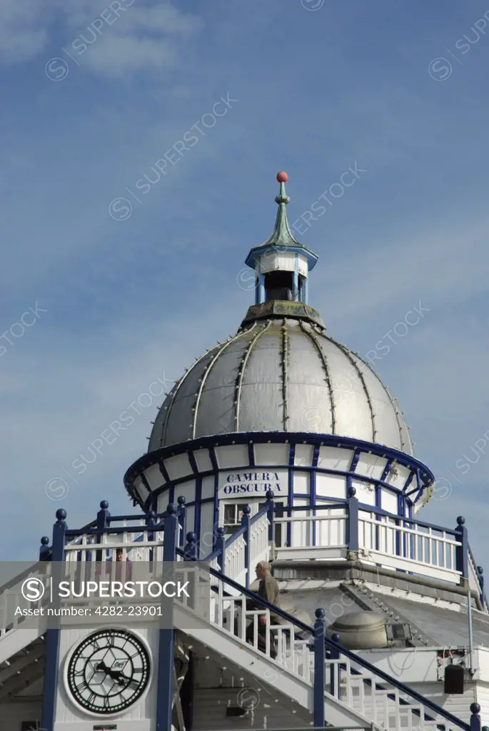 England, East Sussex, Eastbourne. Looking up at the Camera Obscura on Eastbourne Pier.