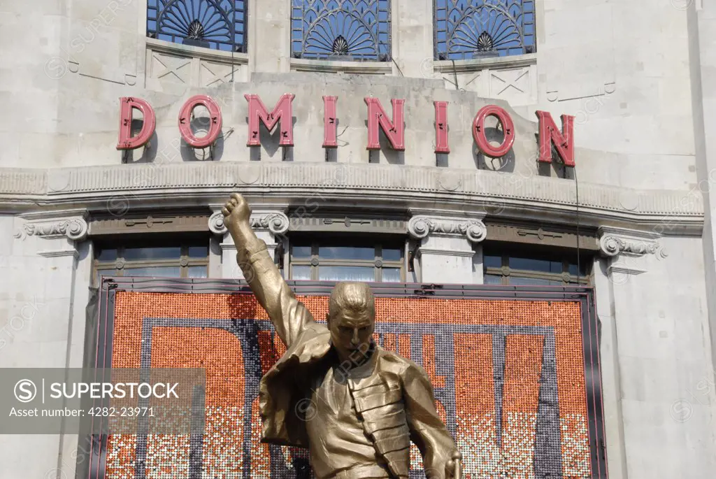 England, London, Westminster. Statue of Freddy Mercury outside the Dominion Theatre on Tottenham Court Road.