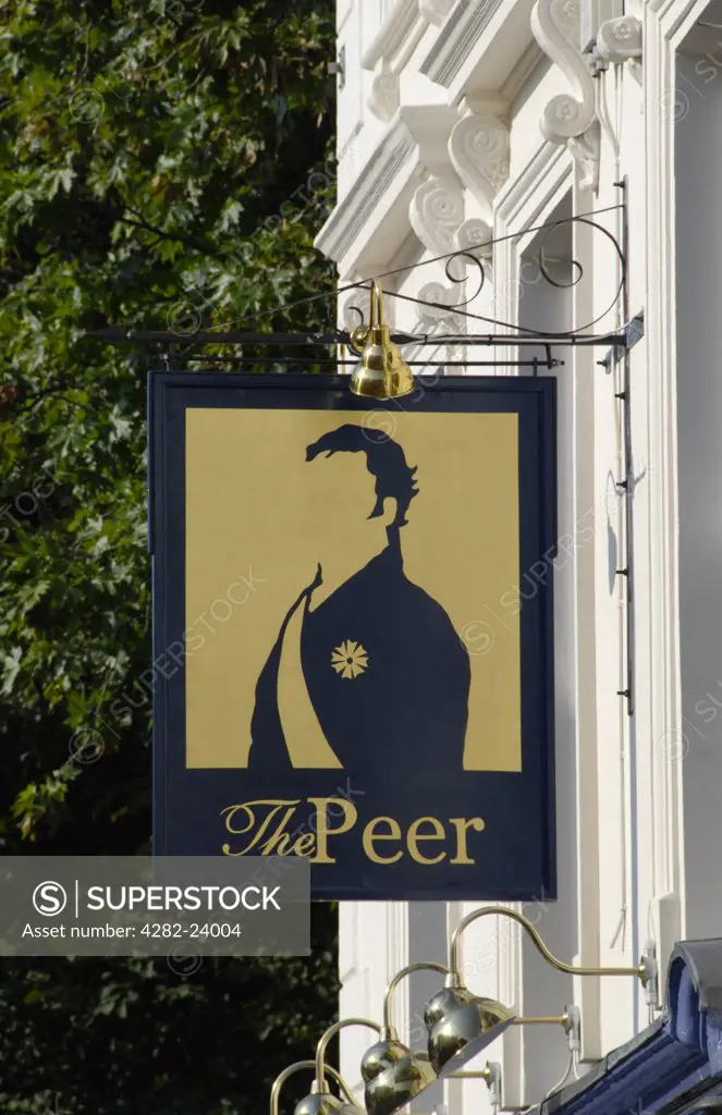 England, London, Chelsea. The sign for The Peer public house in Sydney Street.