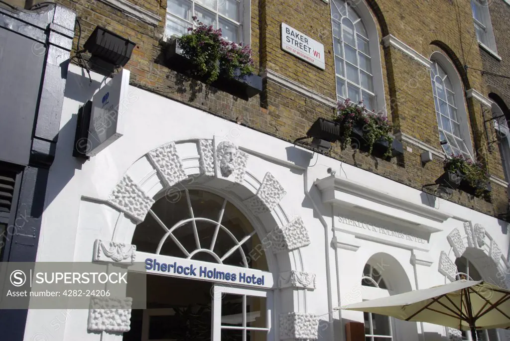 England, London, Baker Street. The facade of the Sherlock Holmes Hotel on Baker Street.
