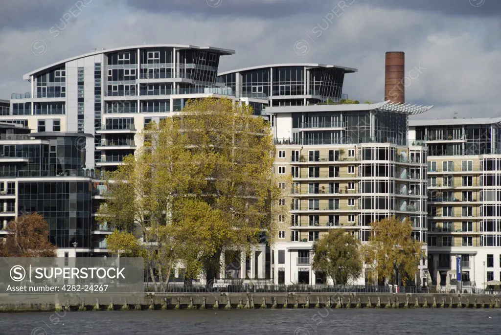 England, London, Chelsea. A view to the Imperial Wharf riverside development at Sands End.