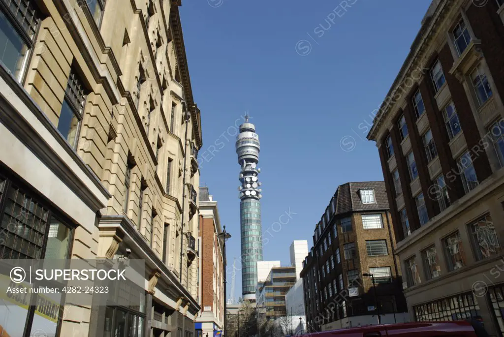 England, London, Bloomsbury. View along New Cavendish Street with the British Telecom Tower in the distance.