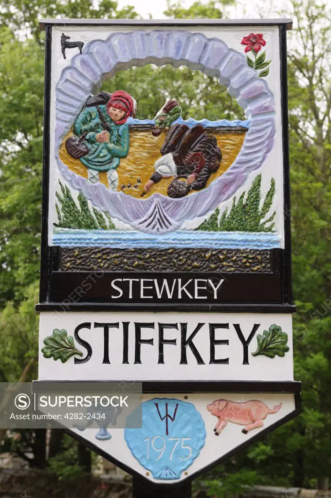 England, Norfolk, Stiffkey. Stiffkey village sign.