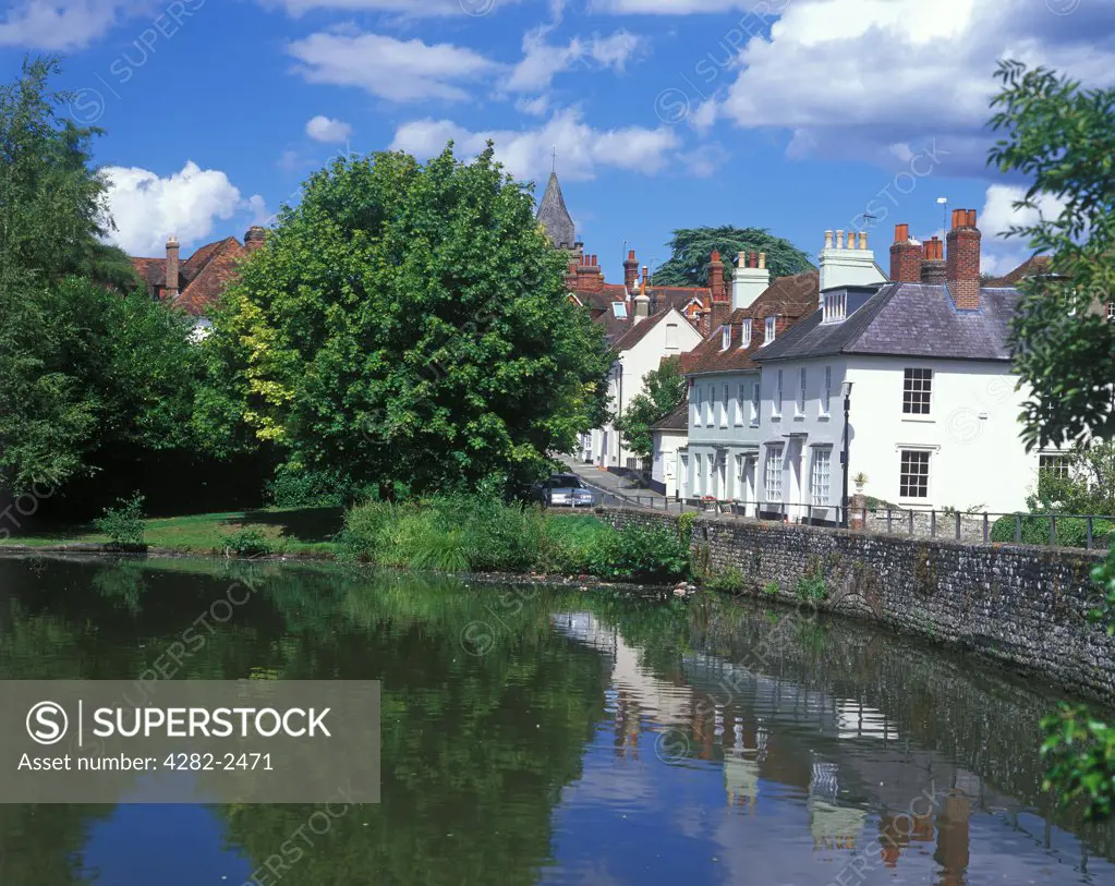 England, West Sussex, Midhurst. A view across the pond at Midhurst.