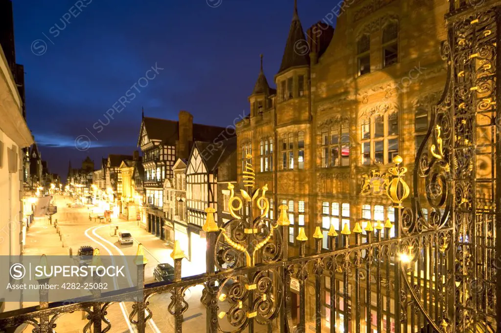 England, Cheshire, Chester. A view from the Eastgate clock in Chester. The clock was built to commemorate Queen Victoria's Diamond Jubilee of 1897, however it was not installed until 1899.