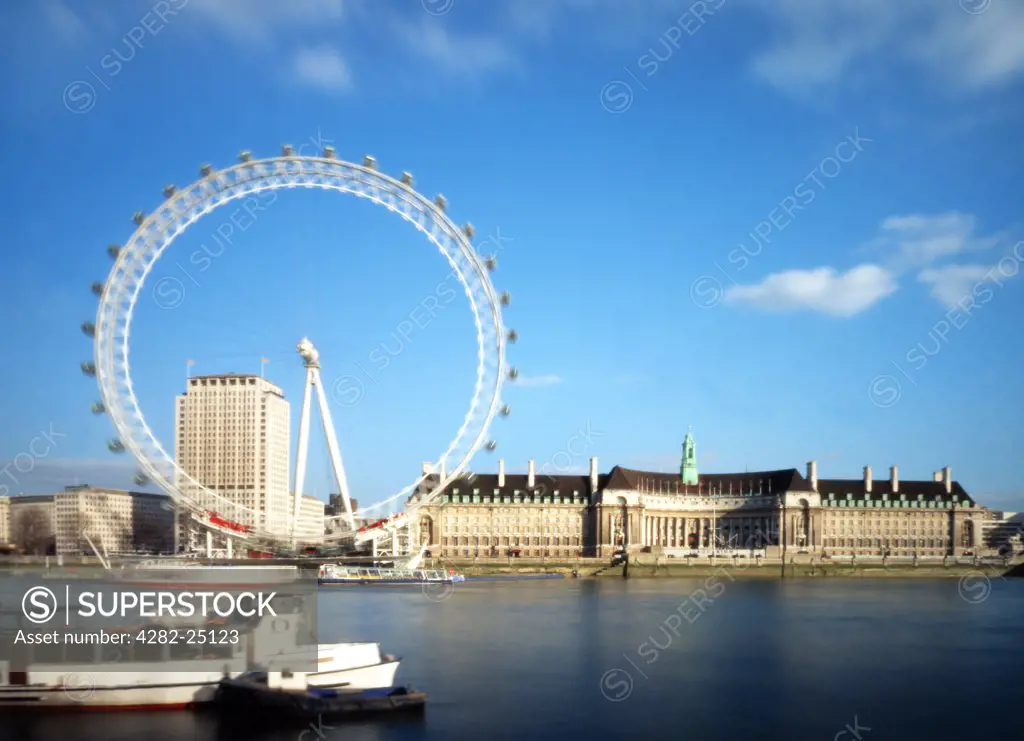 England, London, The London Eye. London Eye taken with a pin hole camera. Rising high above London's skyline at 135 metres, the Eye is the tallest observation wheel in the world.