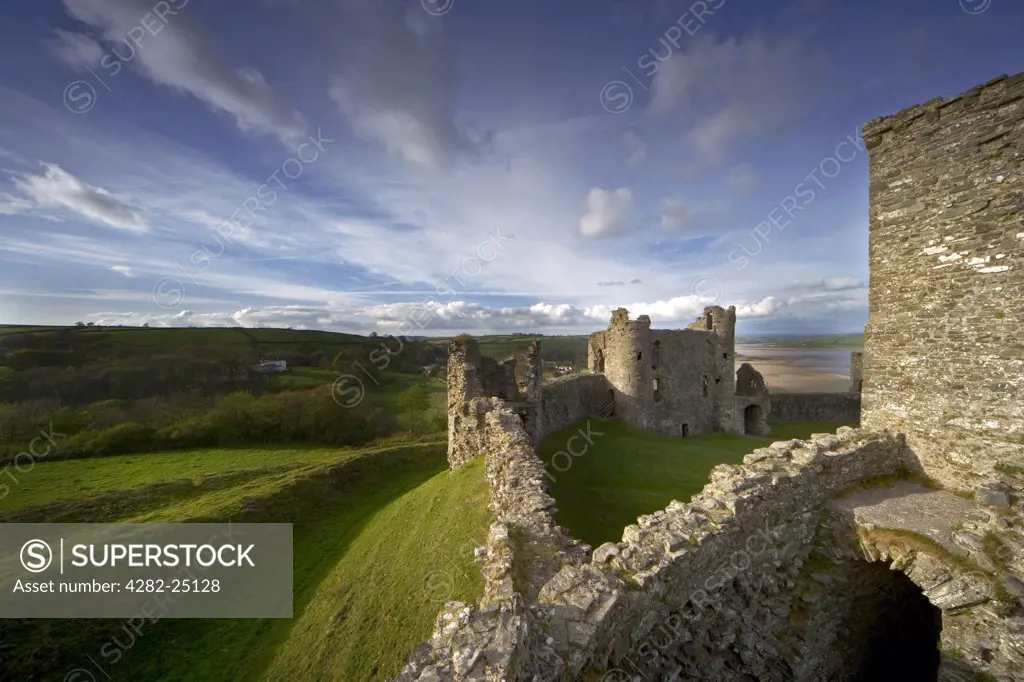 Wales, Carmarthenshire, Llansteffan. The walls of Llansteffan Castle.