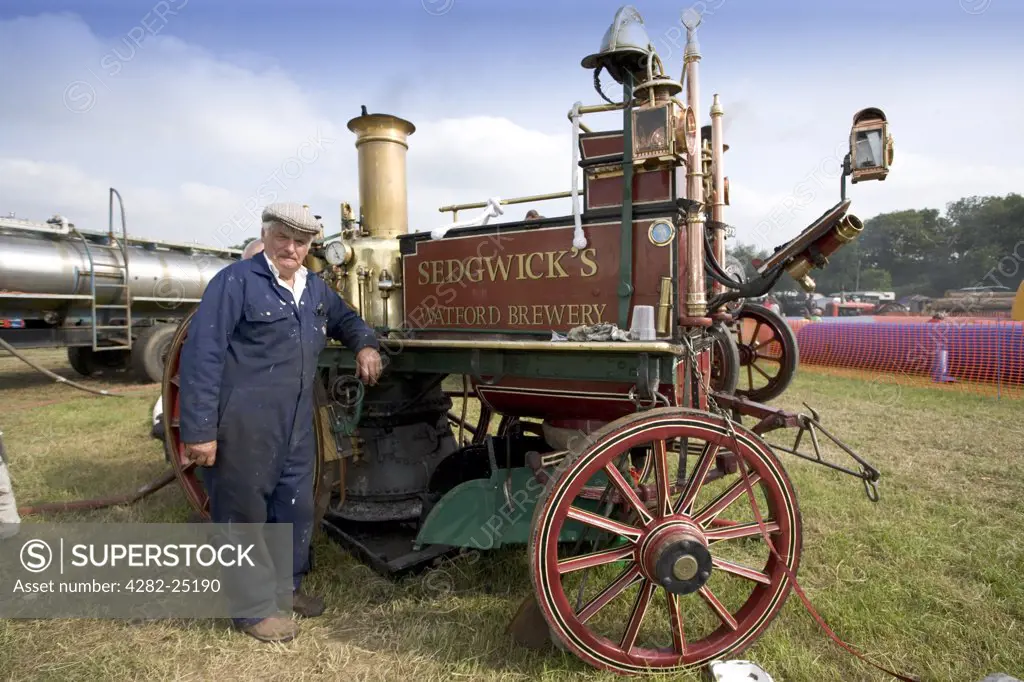 England, Hertfordshire, Whitwell. Shand Mason steam powered fire engine at the Whitwell Steam and Country Fair.
