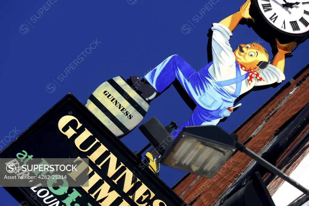 Republic of Ireland, Dublin, Merrion Row. The illuminated sign for Foley's Restaurant in Dublin.