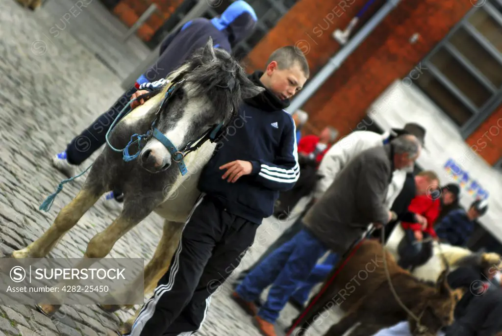 Republic of Ireland, Dublin, Smithfield Horse Market. Youngsters at Smithfield Horse Market in Dublin.