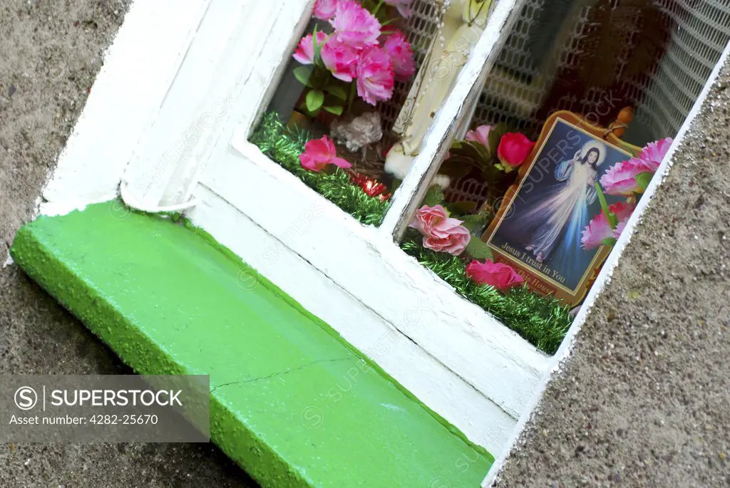 Republic of Ireland, County Cork, Central Cork. Flowers in the window of a home in central Cork.