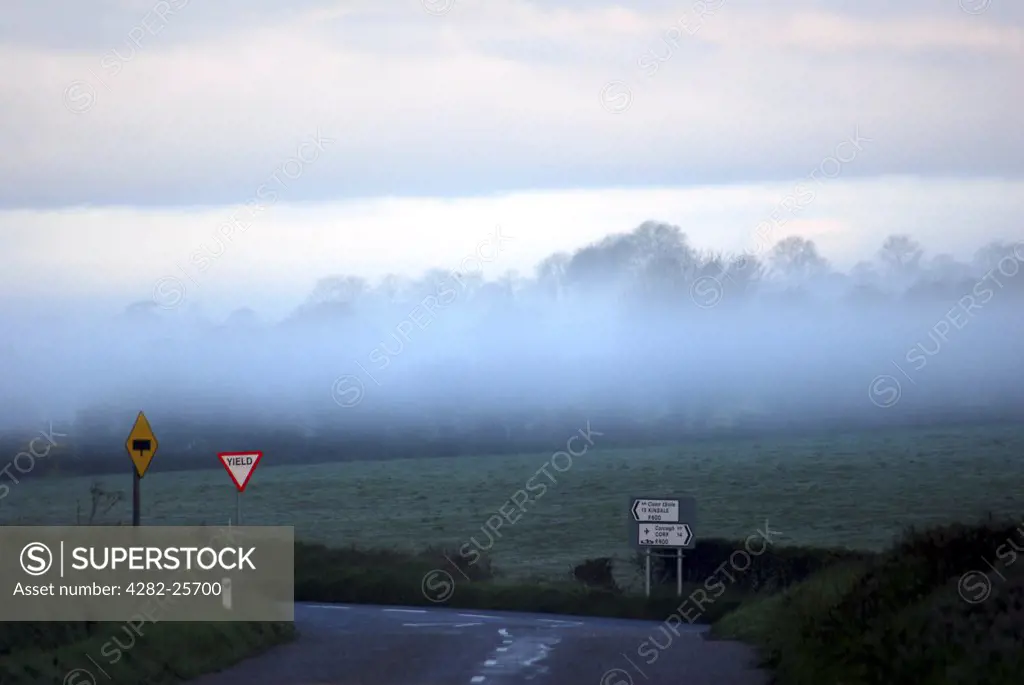 Republic of Ireland, County Cork, Near Riverstick. Misty countryside near Riverstick in Cork.