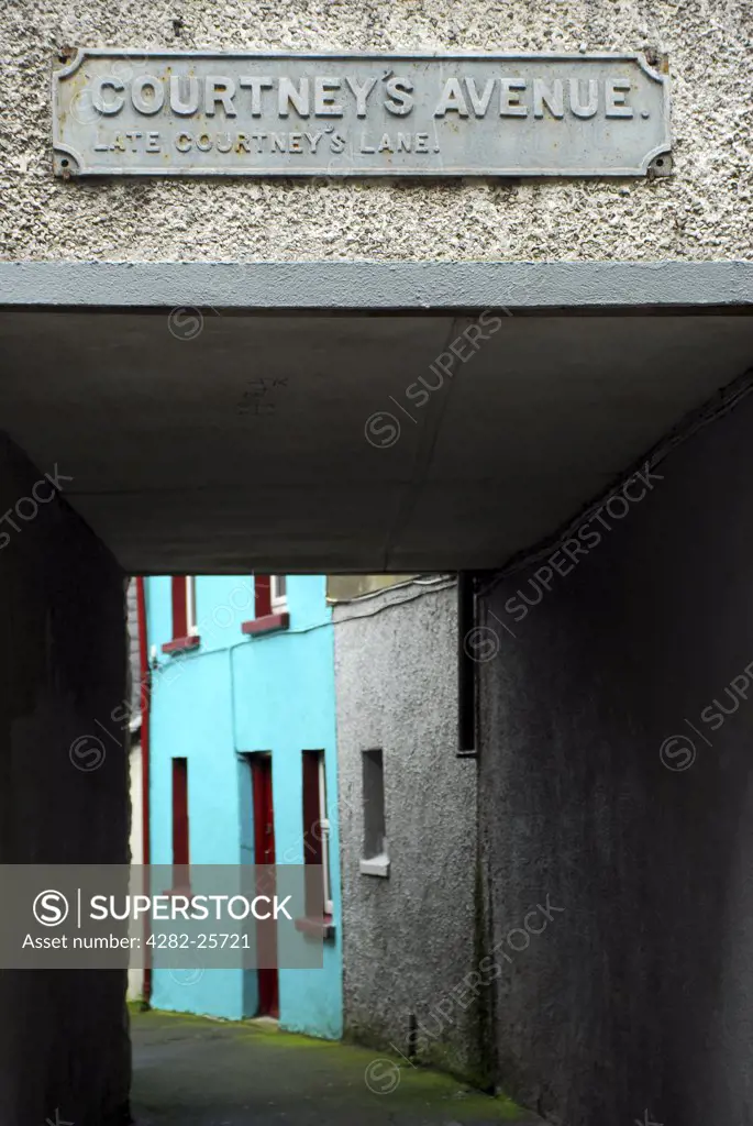 Republic of Ireland, County Cork, Central Cork. View of an alley way from a street scene in central Cork.