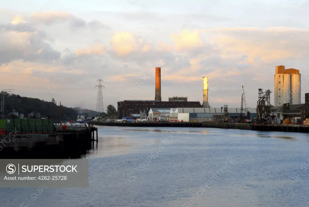 Republic of Ireland, County Cork, Docks. A view along the River Lee to the docks in Cork.