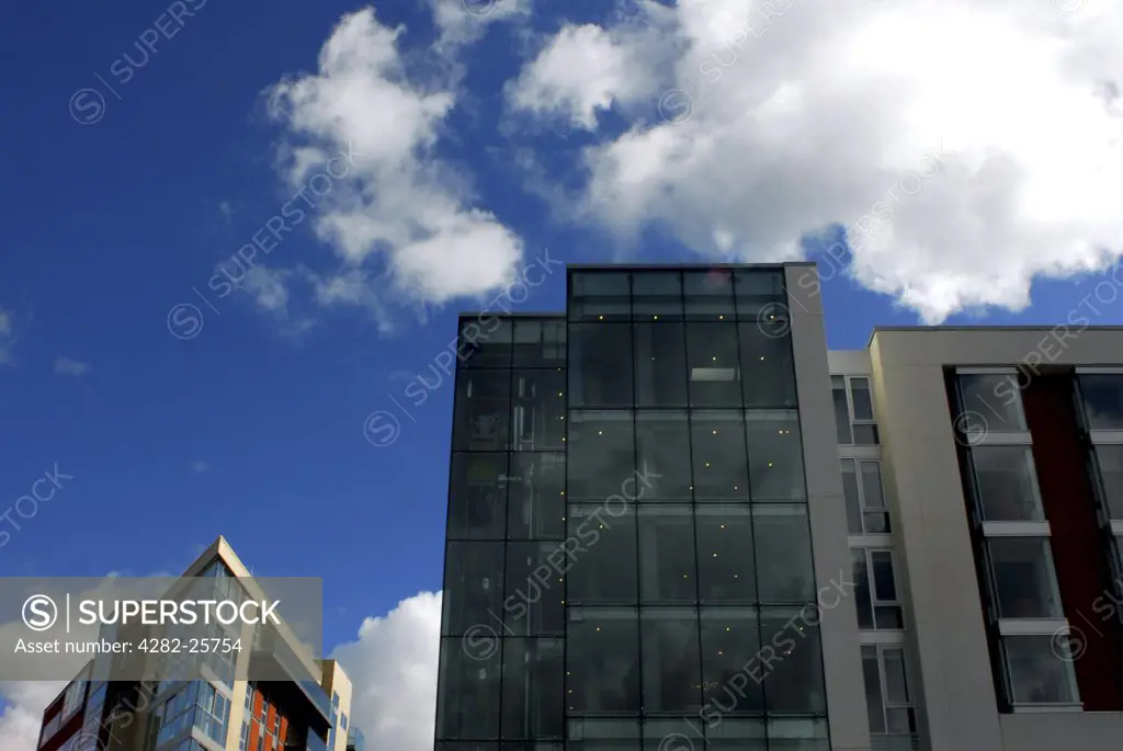 Republic of Ireland, County Cork, Central Cork. Looking up at office blocks in central Cork.