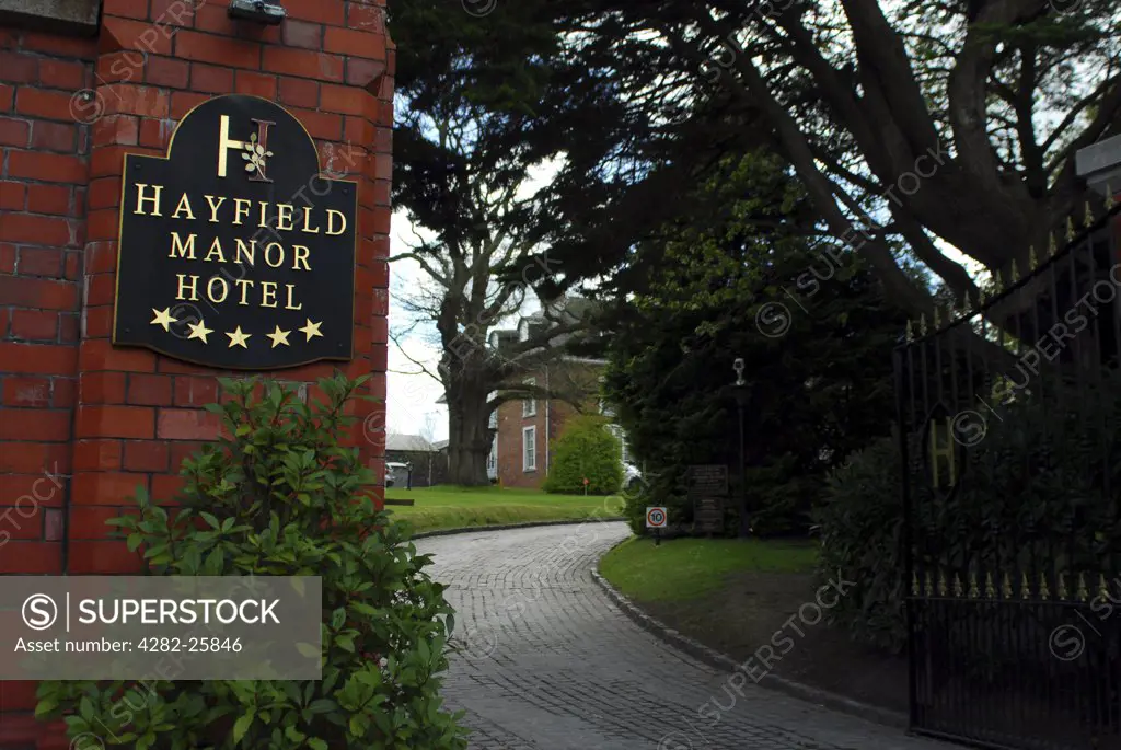 Republic of Ireland, County Cork, Hayfield Manor Hotel. The entrance to the to Hayfield Manor Hotel in Cork.
