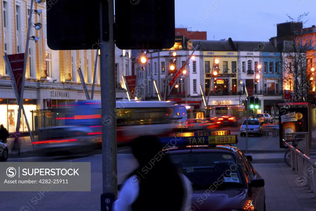 Republic of Ireland, County Cork, St Patrick's Street. A night time view of St Patrick's Street in County Cork.