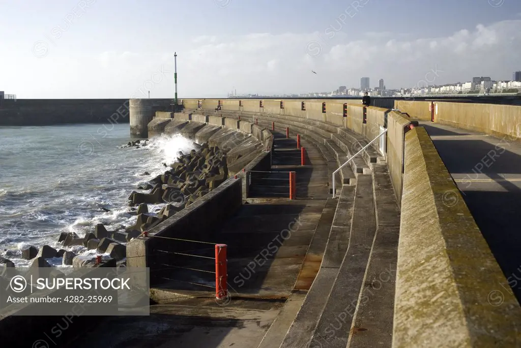 England, City of Brighton and Hove, Brighton. Sea defences at the entrance to Brighton Marina.