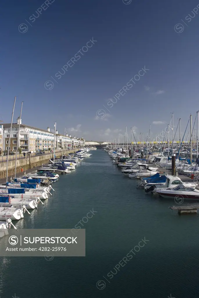 England, City of Brighton and Hove, Brighton. Yachts moored in Brighton Marina.