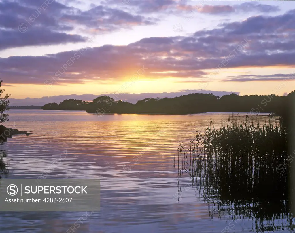 Republic of Ireland, County Kerry, Killarney. Spectacular sunset over Lake Killarney.