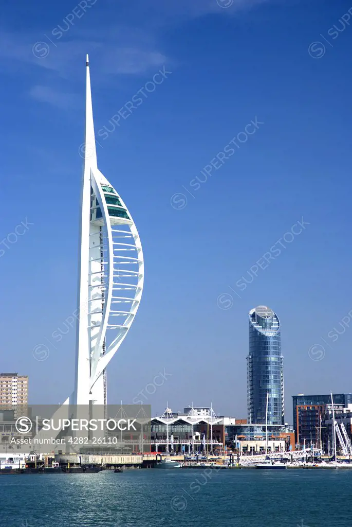 England, Hampshire, Portsmouth. The 170m high Spinnaker Tower on the waterfront at Gunwharf Quays in Portsmouth Harbour.