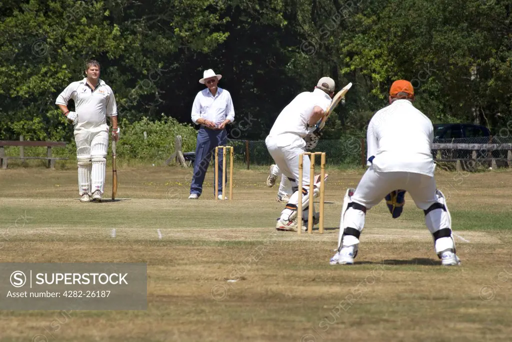 England, Surrey, Headley. Cricket on the village green at Headley.