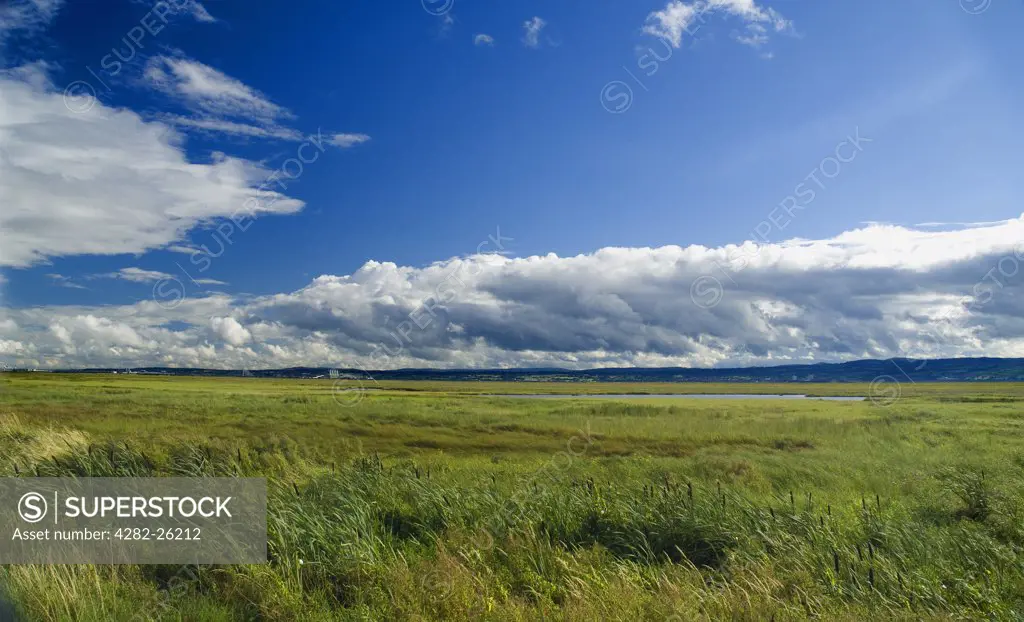 England, Cheshire, Parkgate. View across Dee Estuary from Parkgate on the Wirral Peninsula.