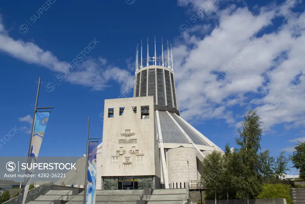 England, Merseyside, Liverpool. The exterior of Liverpool's Roman Catholic Metropolitan Cathedral dedicated to Christ the King.