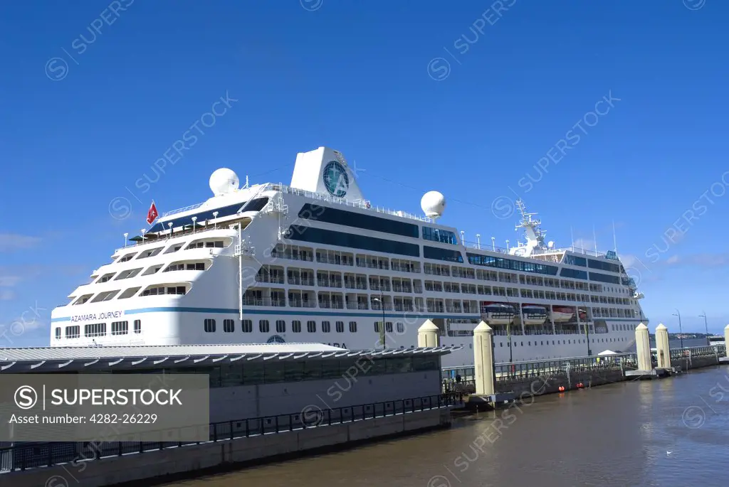 England, Merseyside, Liverpool. The Azamara Journey cruise ship docked in Liverpool.