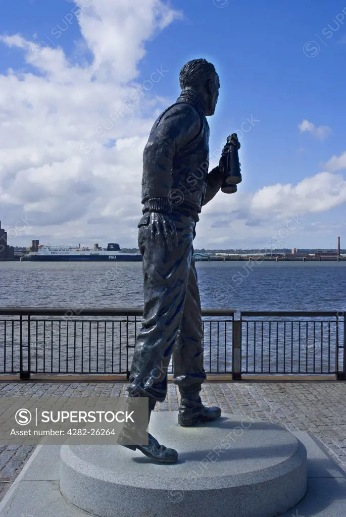 England, Merseyside, Liverpool. Statue of Captain Frederick ""Johnny"" Walker on the Pier Head in Liverpool.