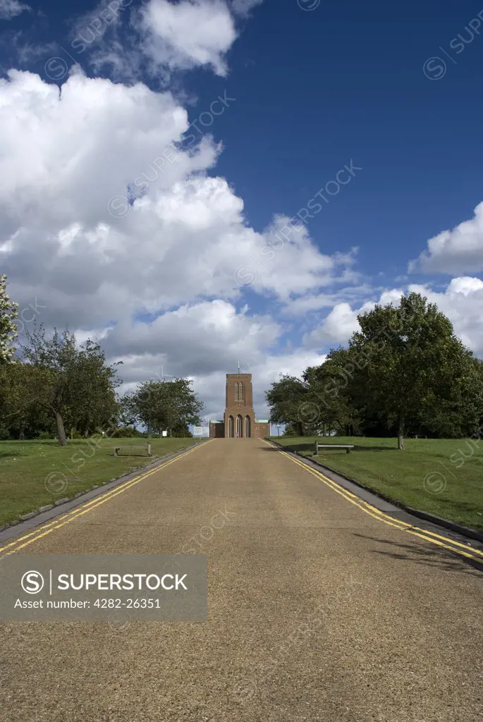 England, Surrey, Guildford. A drive leading up to the entrance of Guildford Cathedral, built in 1928 as a result of the Diocese of Winchester being divided into three sections to meet the needs of an expanding population.