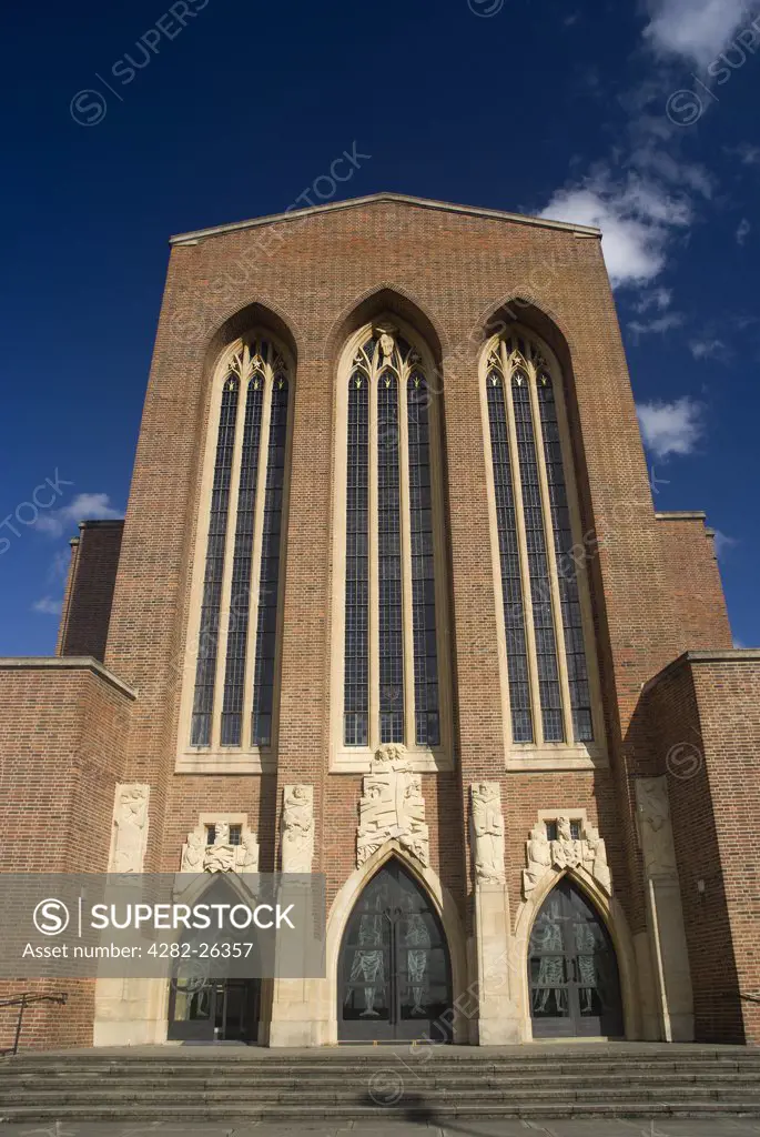 England, Surrey, Guildford. The West Front of Guildford Cathedral, built in 1928 as a result of the Diocese of Winchester being divided into three sections to meet the needs of an expanding population.