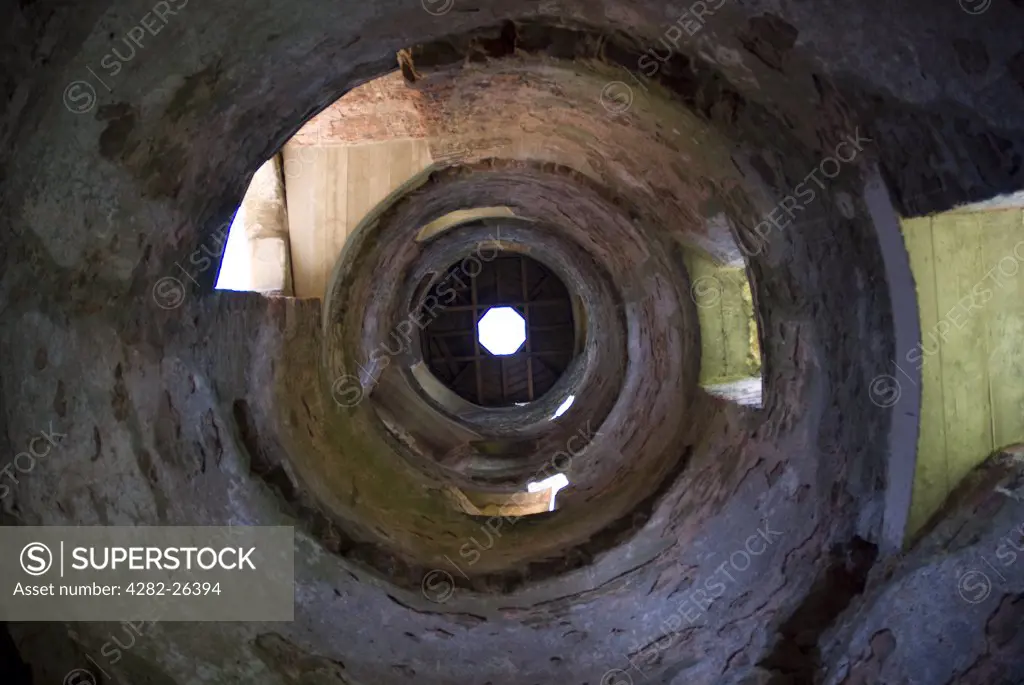 England, West Sussex, Midhurst. Looking up the centre of a tower in Cowdray Ruins, one of Southern England's most important early Tudor courtier's palaces.