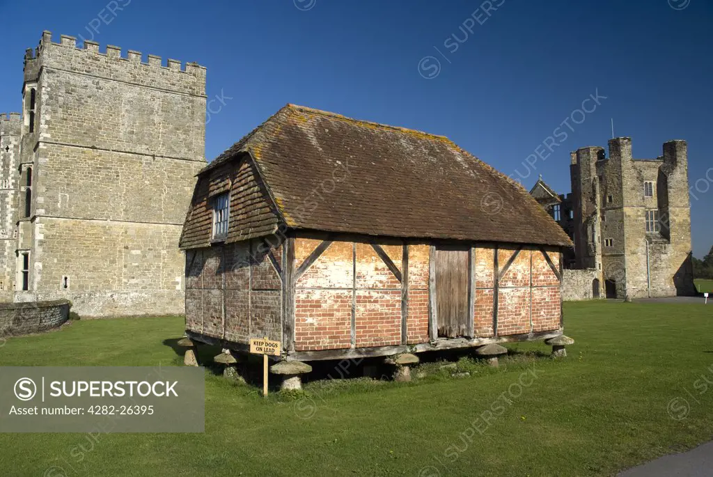 England, West Sussex, Midhurst. A Tudor barn in the grounds of Cowdray ruins, one of Southern England's most important early Tudor courtier's palaces.