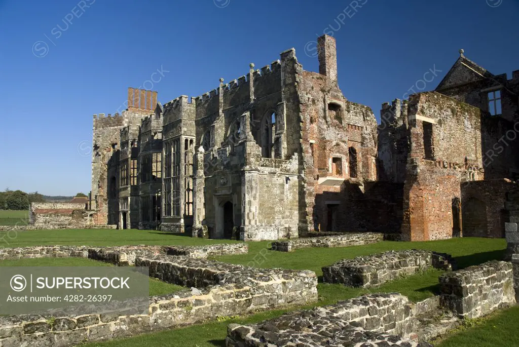 England, West Sussex, Midhurst. The ruins of Cowdray Ruins, one of Southern England's most important early Tudor courtier's palaces set in the grounds of Cowdray Park.