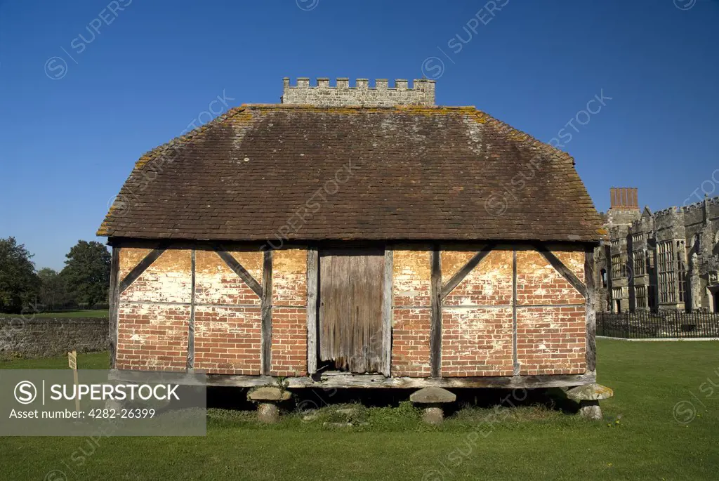 England, West Sussex, Midhurst. A Tudor barn in the grounds of Cowdray Ruins, one of Southern England's most important early Tudor courtier's palaces.