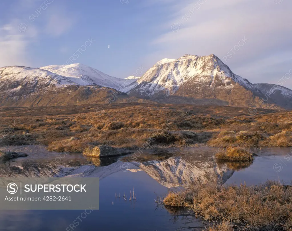 Scotland, Highland, Glencoe. Reflections in the water at Clach Leathad.