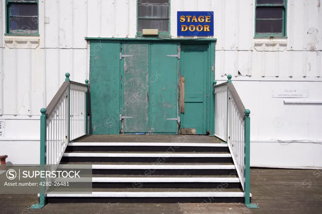 England, Lancashire, Blackpool. Stage Door on the North Pier at Blackpool.