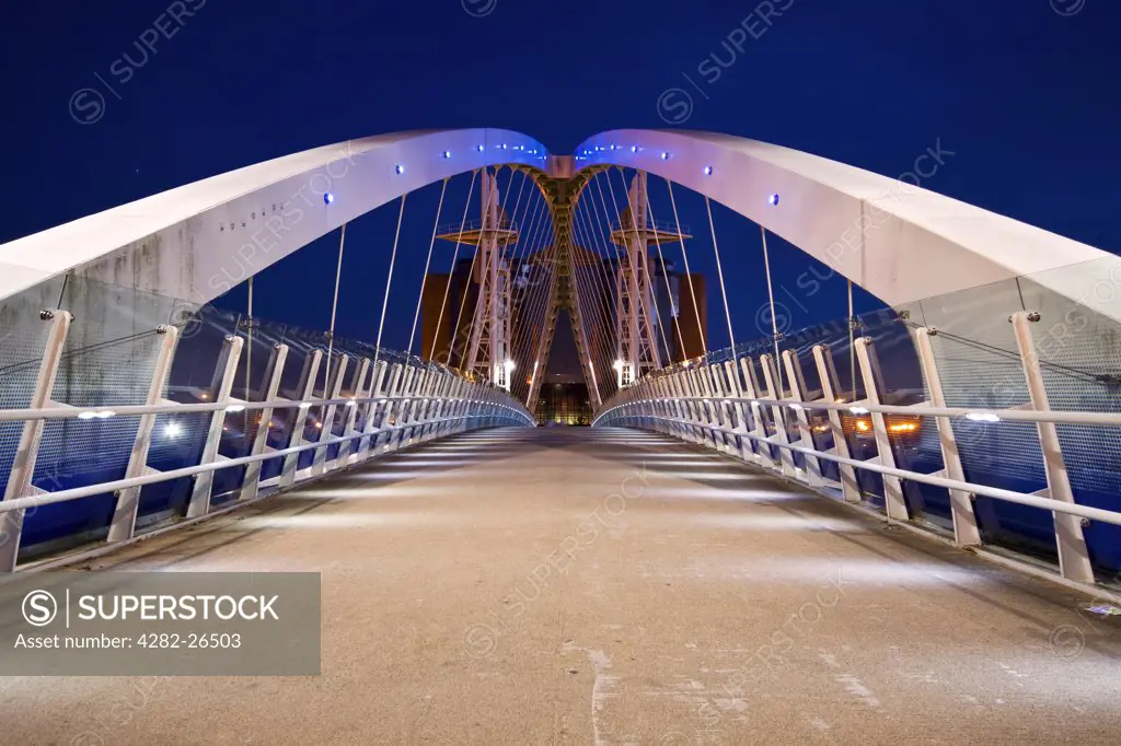 England, Greater Manchester, Salford Quays. The Millennium Bridge at Salford Quays.